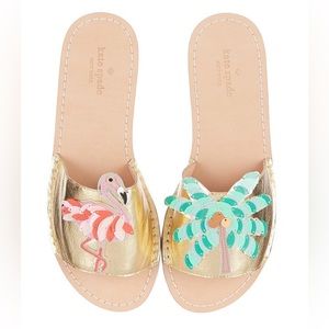 Kate Spade Izele Metallic Leather Tropical Slide Sandals Sz 9